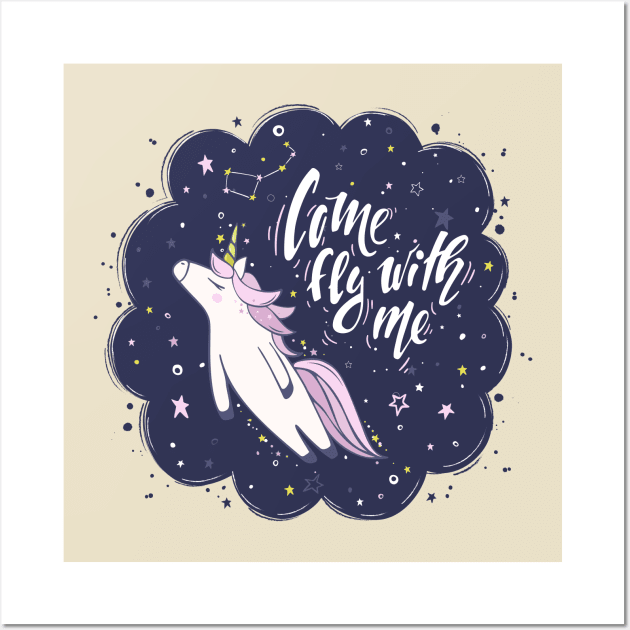 Unicorn Come Fly With Me Wall Art by Mako Design 